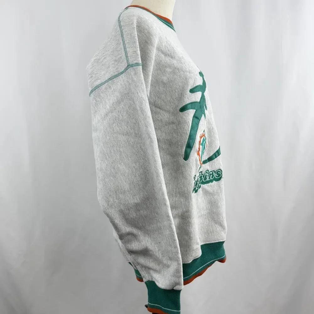 Vintage 90s Miami Dolphins Crewneck Sweatshirt Sz XL Gray Palm Legends Athletic - Picture 3 of 7